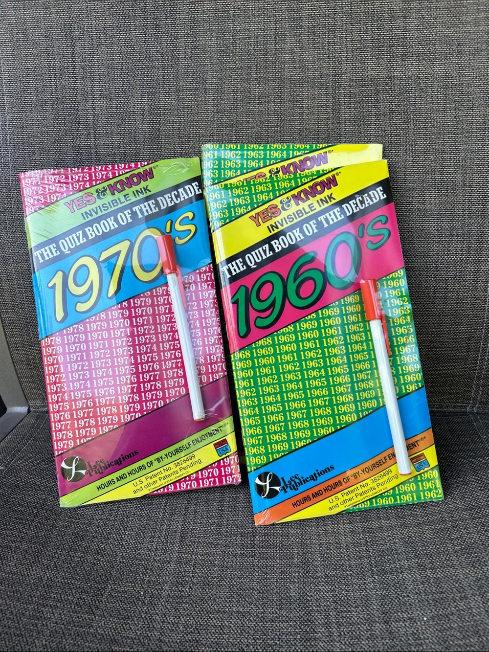 1960s & 1970s Quiz Book Set with Invisible Ink Pens - Retro Green & Pink
